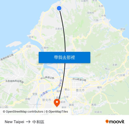 New Taipei to 中和區 map
