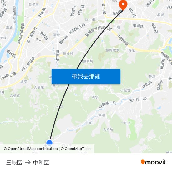 三峽區 to 中和區 map