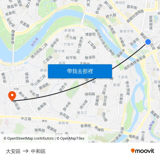 大安區 to 中和區 map