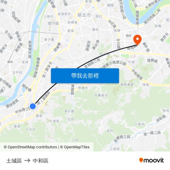 土城區 to 中和區 map
