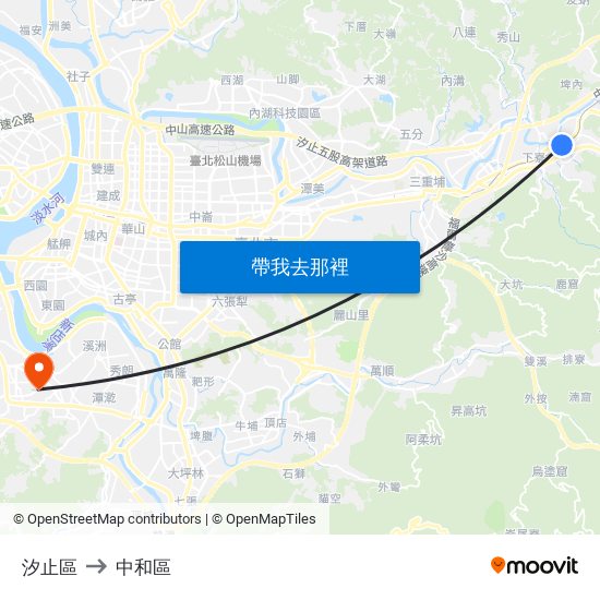 汐止區 to 中和區 map