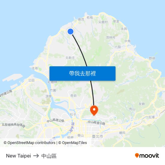 New Taipei to 中山區 map