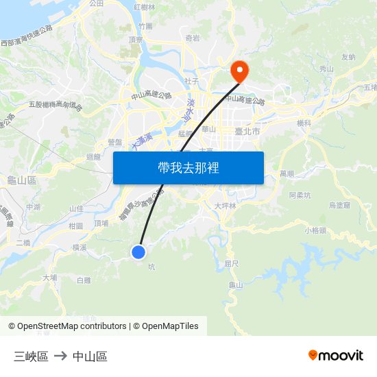 三峽區 to 中山區 map