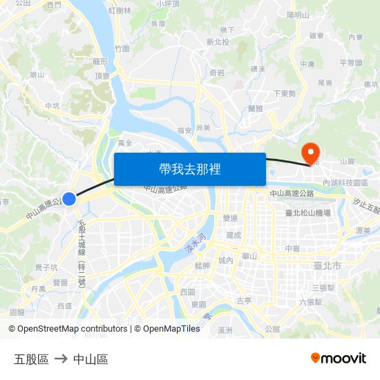 五股區 to 中山區 map