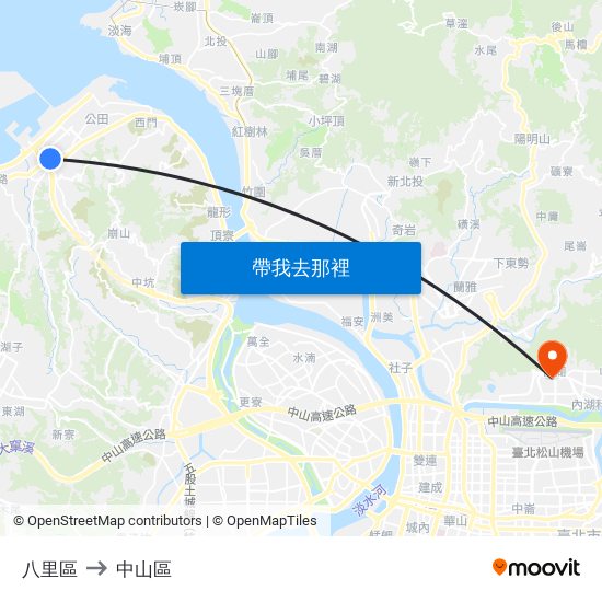 八里區 to 中山區 map