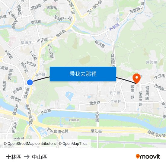 士林區 to 中山區 map