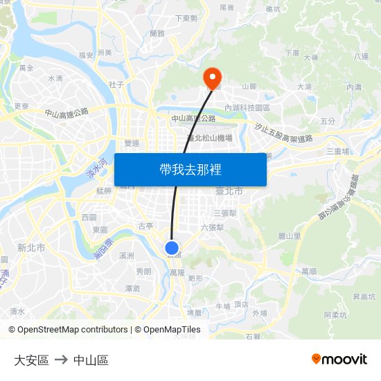 大安區 to 中山區 map