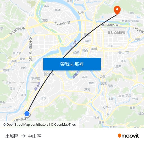 土城區 to 中山區 map