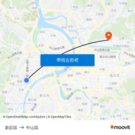 新莊區 to 中山區 map