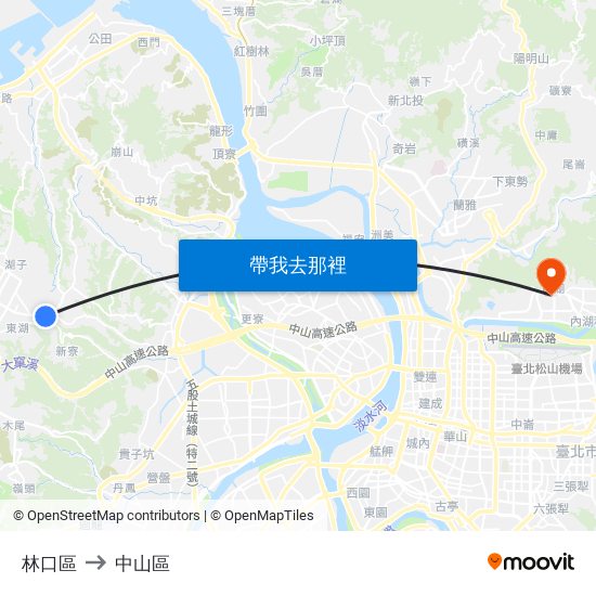 林口區 to 中山區 map