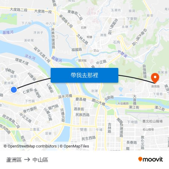 蘆洲區 to 中山區 map