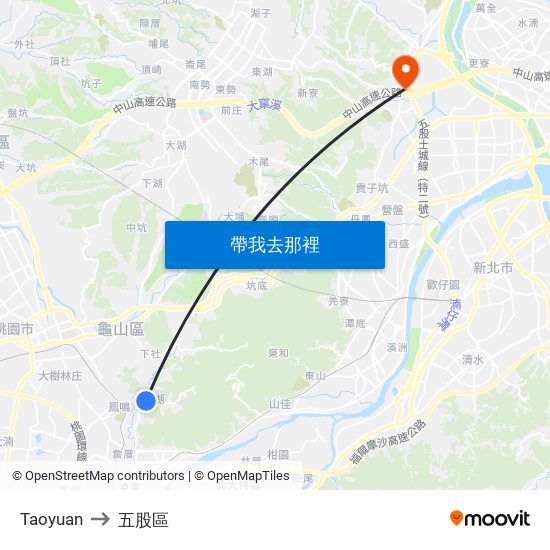 Taoyuan to 五股區 map