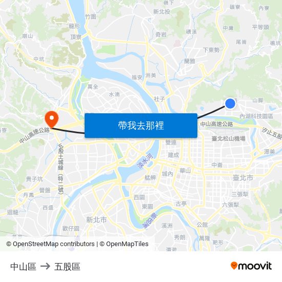 中山區 to 五股區 map