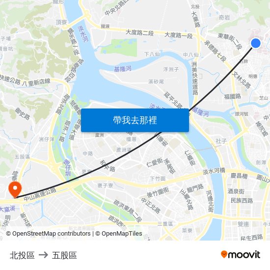 北投區 to 五股區 map