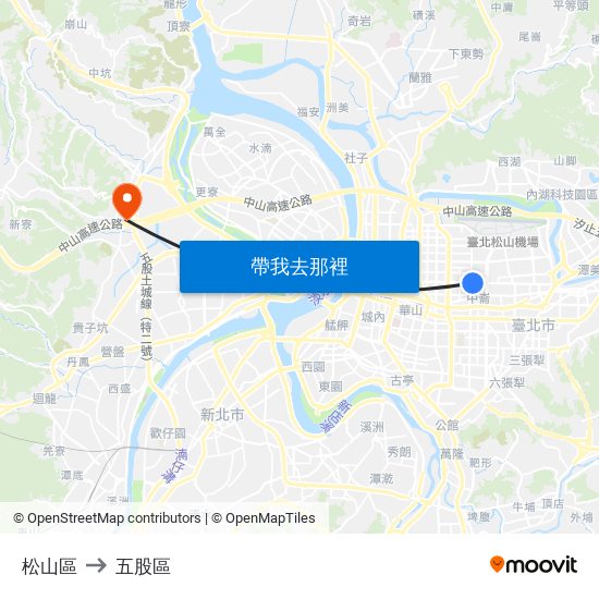 松山區 to 五股區 map
