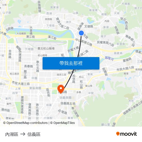 內湖區 to 信義區 map