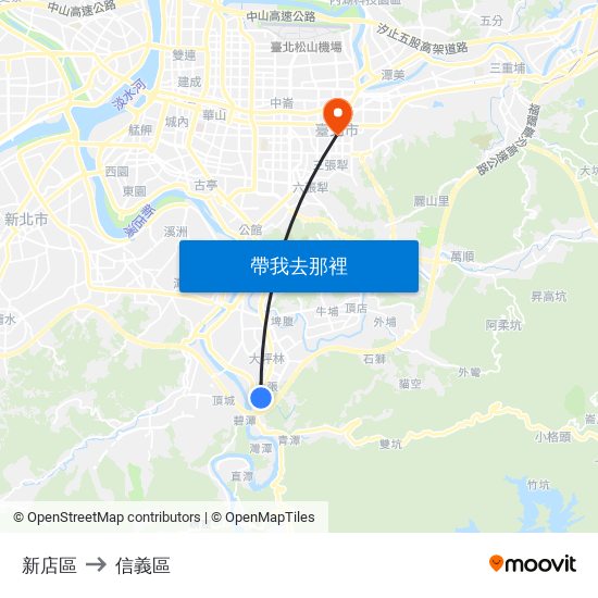 新店區 to 信義區 map