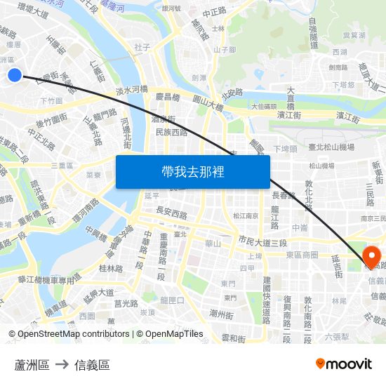 蘆洲區 to 信義區 map