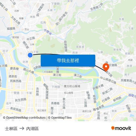 士林區 to 內湖區 map