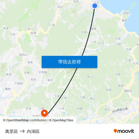 萬里區 to 內湖區 map