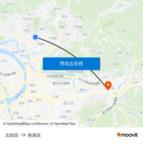 北投區 to 南港區 map