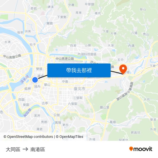 大同區 to 南港區 map