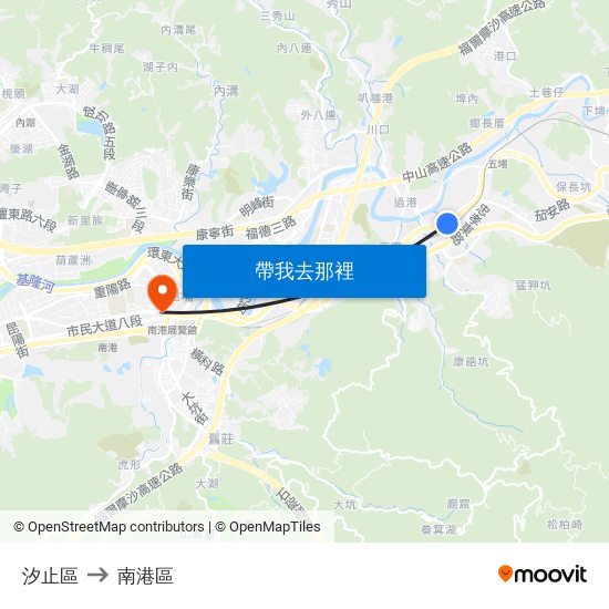 汐止區 to 南港區 map