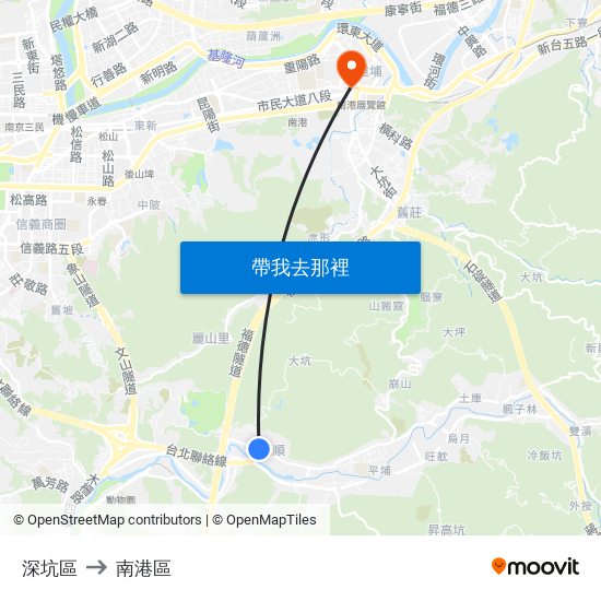 深坑區 to 南港區 map