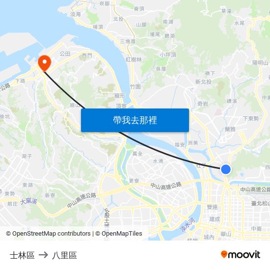 士林區 to 八里區 map