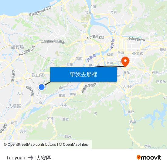 Taoyuan to 大安區 map