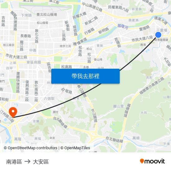 南港區 to 大安區 map