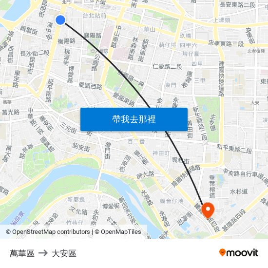 萬華區 to 大安區 map