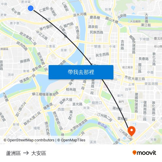 蘆洲區 to 大安區 map