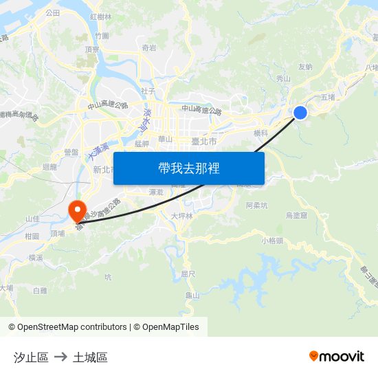 汐止區 to 土城區 map