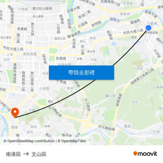 南港區 to 文山區 map