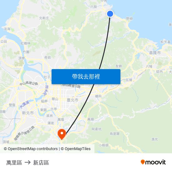 萬里區 to 新店區 map