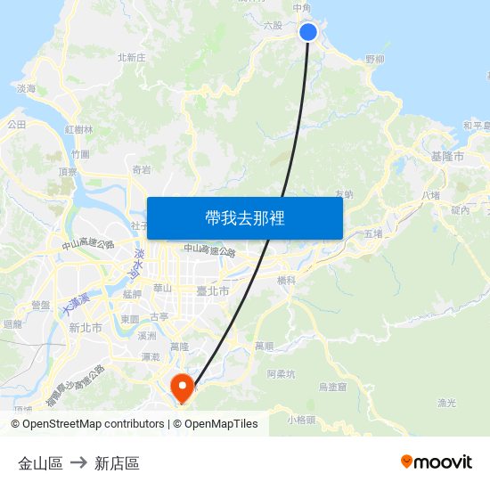 金山區 to 新店區 map