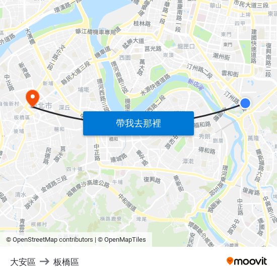 大安區 to 板橋區 map