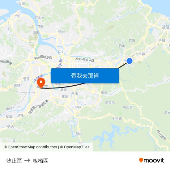 汐止區 to 板橋區 map