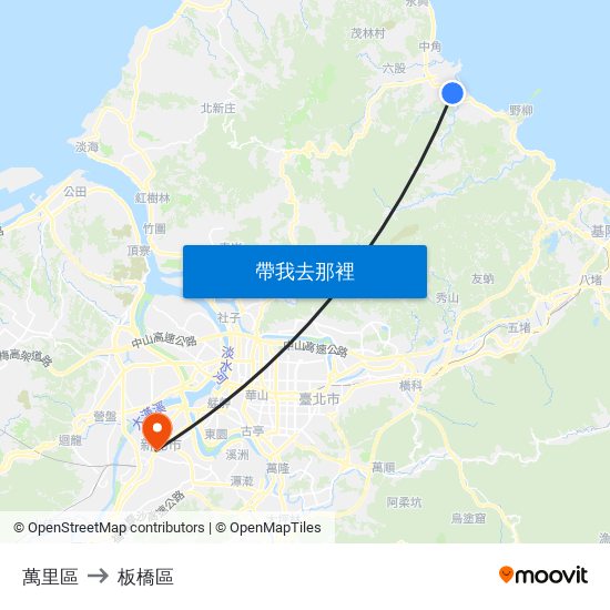 萬里區 to 板橋區 map