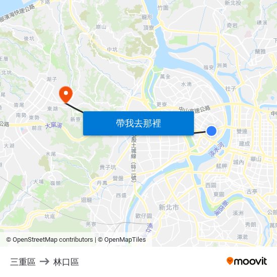 三重區 to 林口區 map