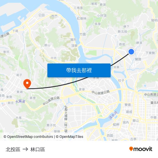 北投區 to 林口區 map