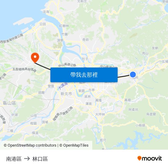 南港區 to 林口區 map