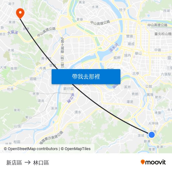 新店區 to 林口區 map