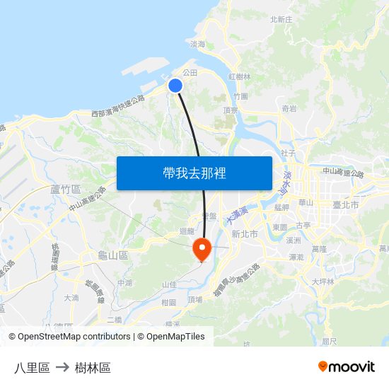 八里區 to 樹林區 map