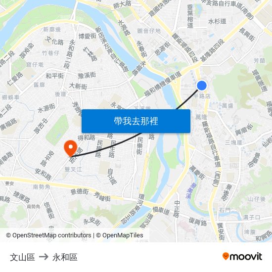 文山區 to 永和區 map