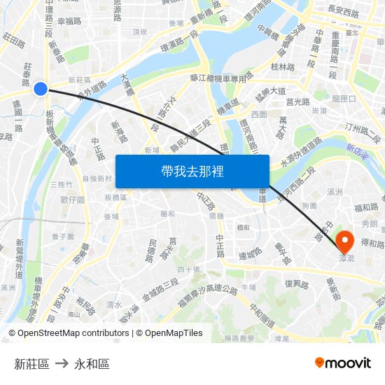 新莊區 to 永和區 map
