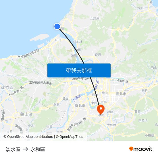淡水區 to 永和區 map