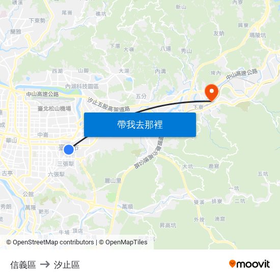 信義區 to 汐止區 map