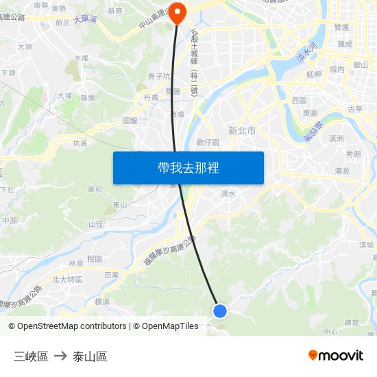 三峽區 to 泰山區 map